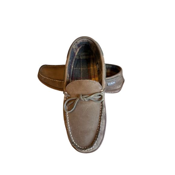 LL Bean Handsewn Leather Slippers Flannel Lined 8 - Picture 3 of 7